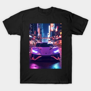 Asian Neon City Sports Car T-Shirt